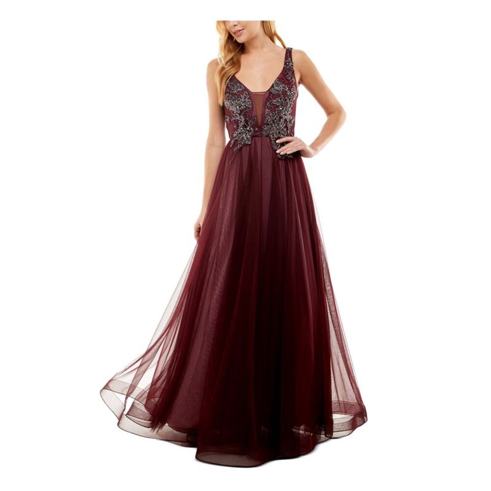 NWT SAY YES TO THE Womens Gown Dress Burgundy Sleeveless Lined Juniors 7
